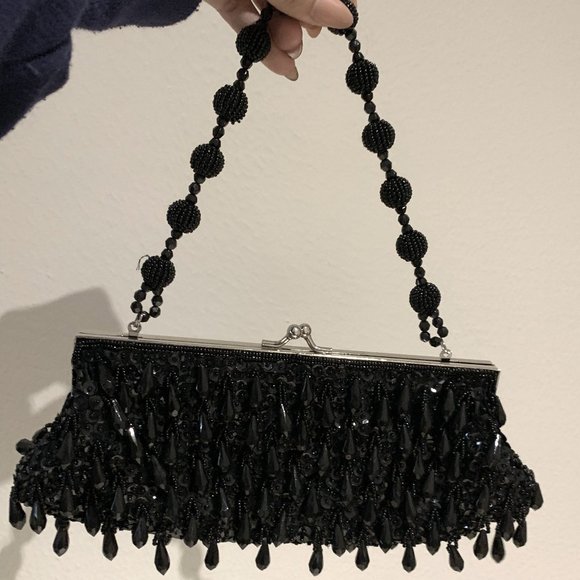 Black Beaded Evening Handbag/Clutch NO OFFERS ON ITEMS UNDER 20 - Picture 2 of 6